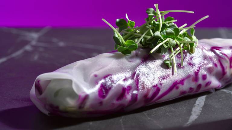 Christmas Summer Rolls with Red Cabbage–Tangerine Salad & Chicken Liver