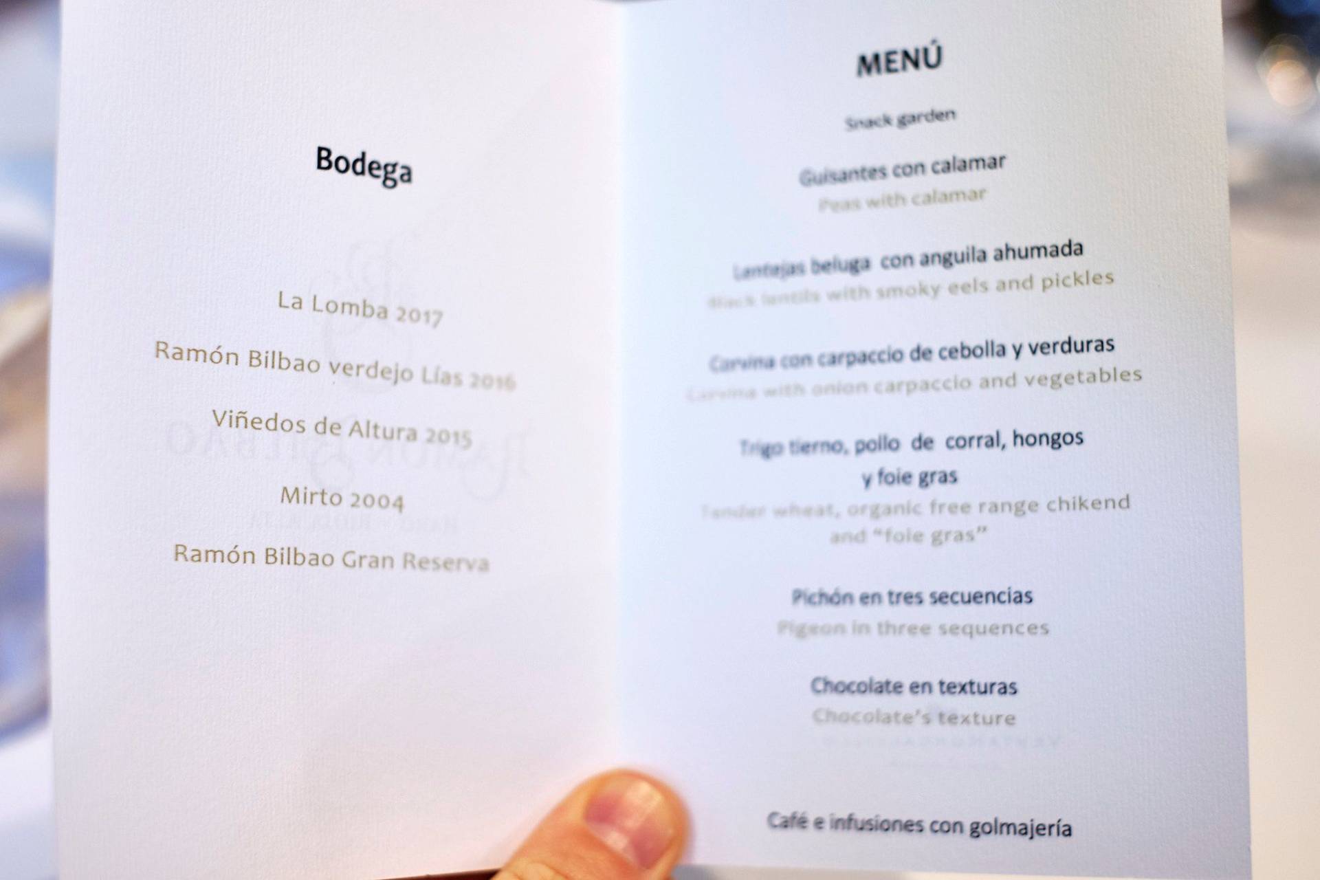 rioja wine menu at restaurant moncalvillo in rioja alta