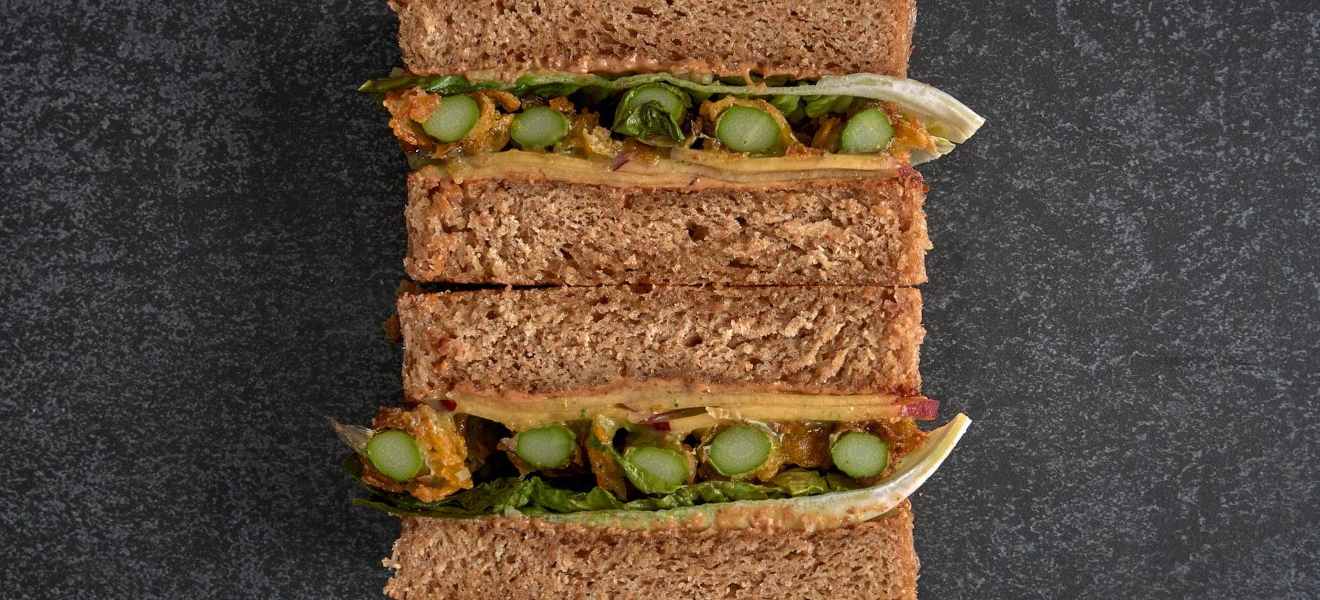 Vegetarian Asparagus Katsu Sando with Nectarine & Mint Mayonnaise