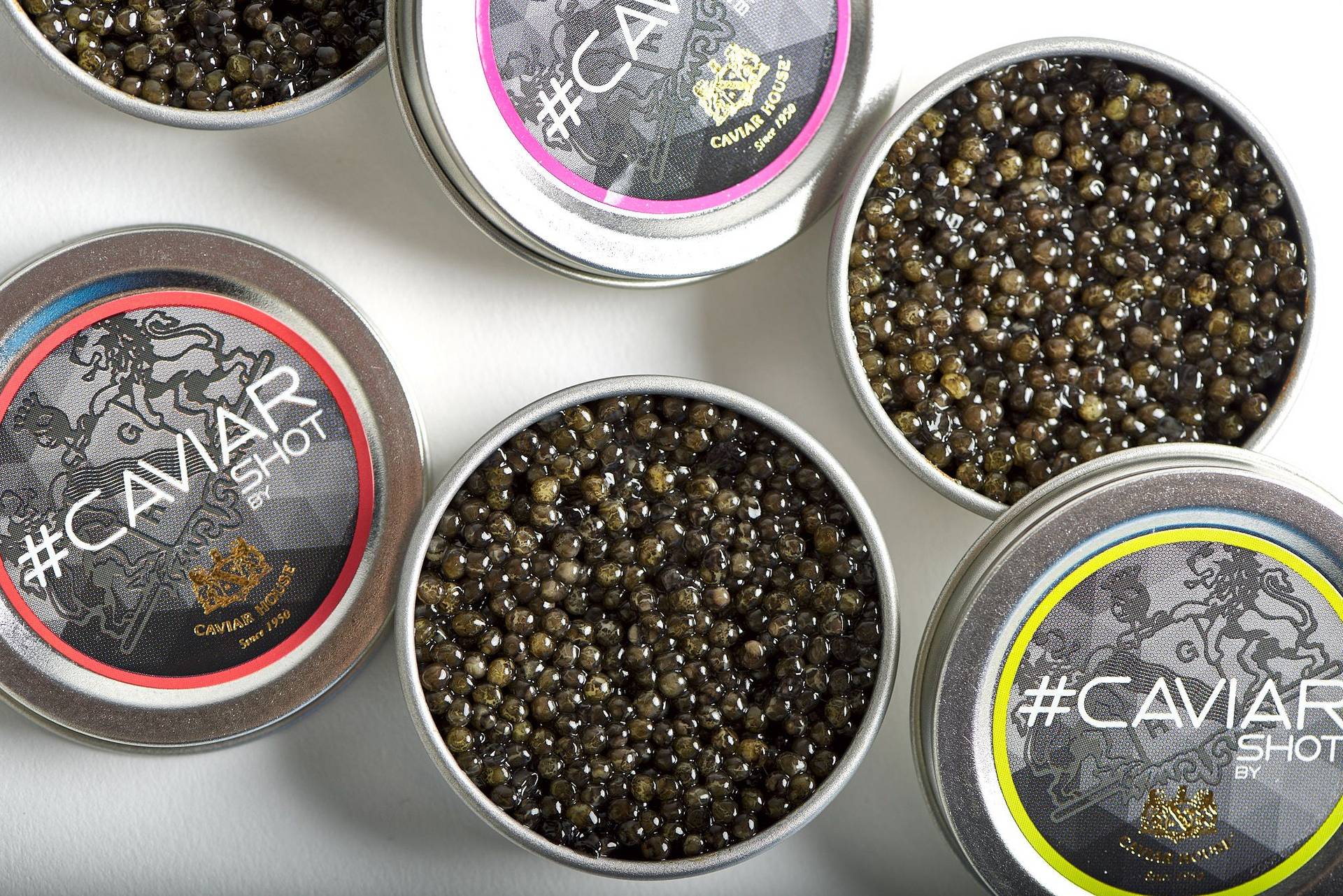 caviarshot from caviar house and prunier on white background