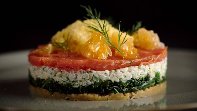 Cured Salmon Tart with Tangerine Granita