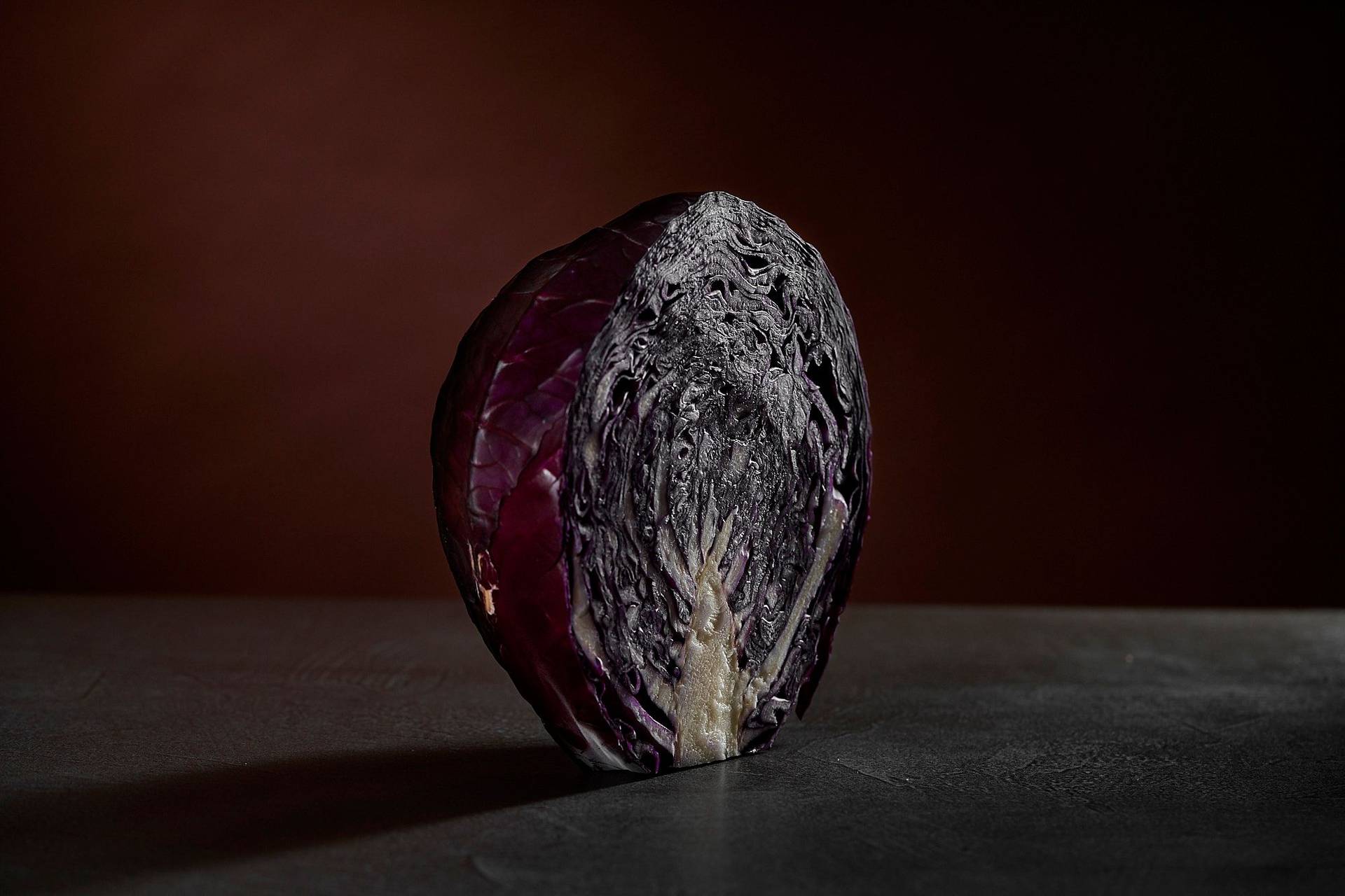 red cabbage with brown background