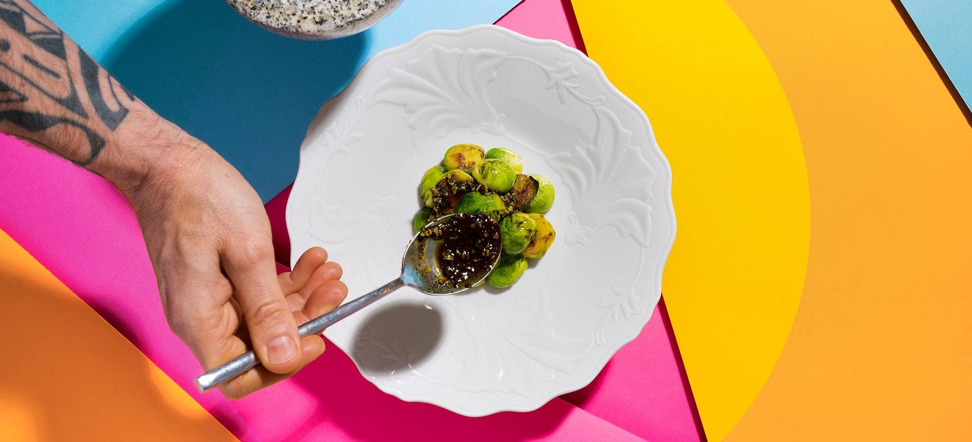 Roasted Brussels Sprouts with Verjus-Pumpkin Seed Vinaigrette