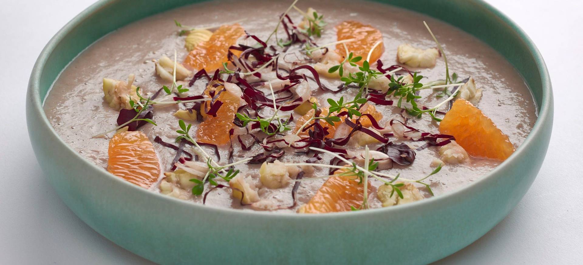 Parsnip Soup with Radicchio, Tangerine & Chestnuts