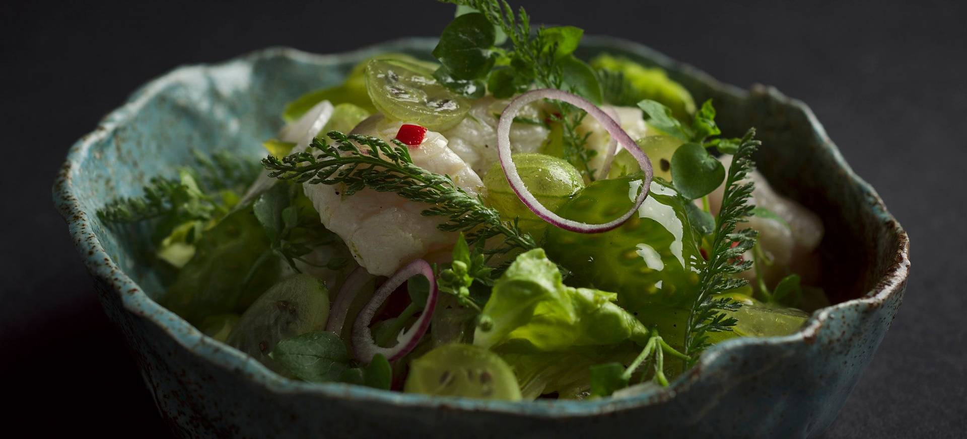 Kabeljau Ceviche mit Stachelbeeren