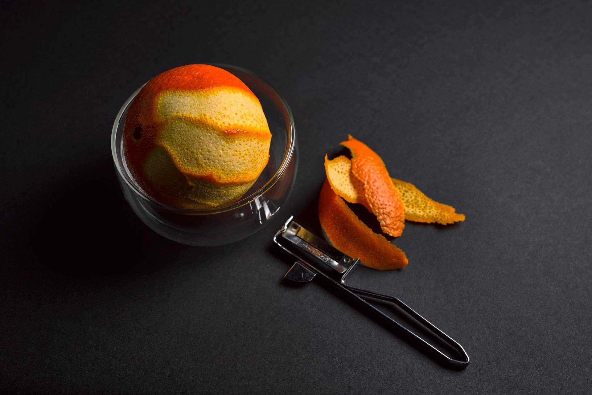 orange-peel with black background