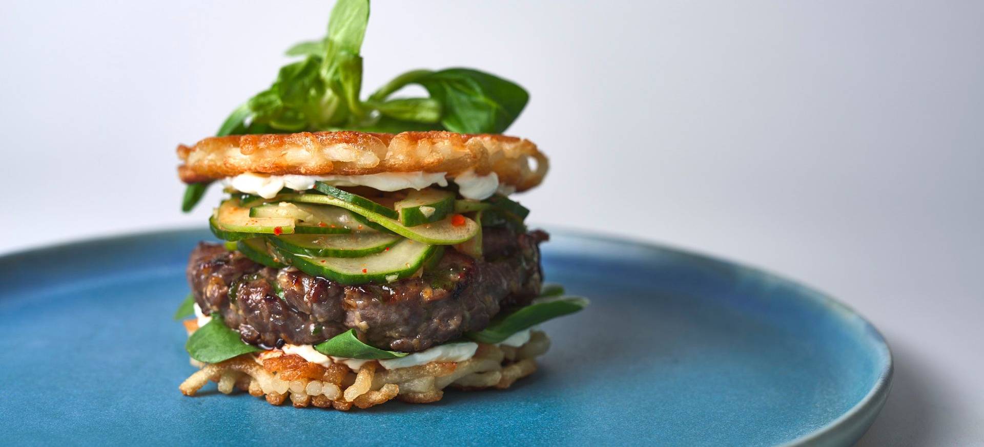 Bulgogi Beef Burger with Cucumber Kimchi