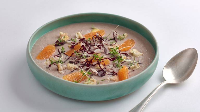 Parsnip Soup with Radicchio, Tangerine & Chestnuts