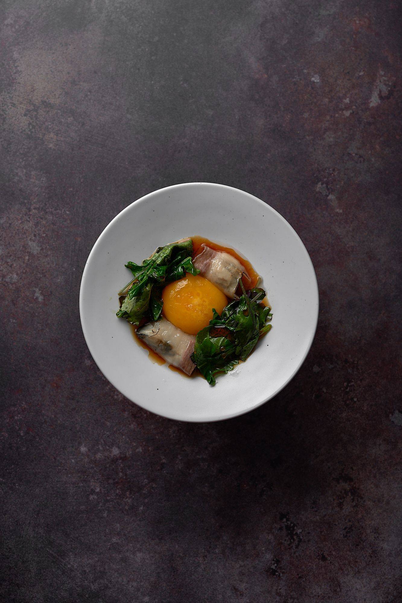 poached-oyster-lardo-bacon-egg-yolk-kale-and-ponzu-at-le-duc-salon poached oyster lardo bacon egg yolk kale and ponzu at le duc salon