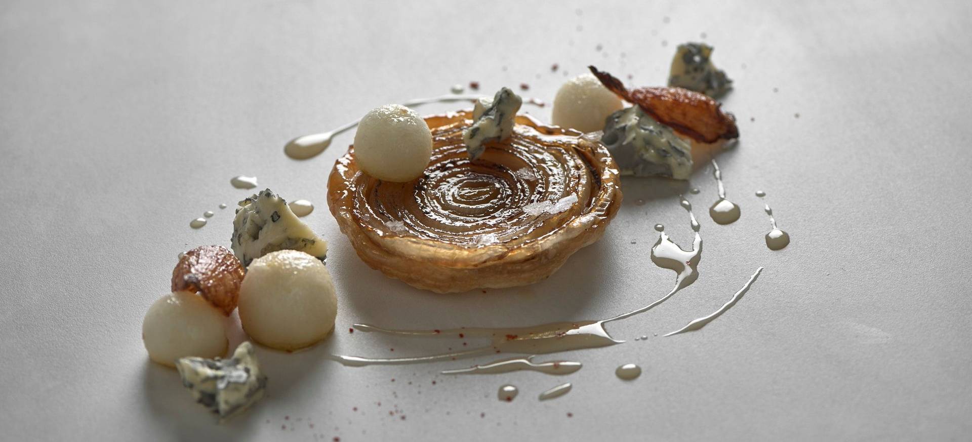 Onion Tarte Tatin with Blue Cheese & Pear 