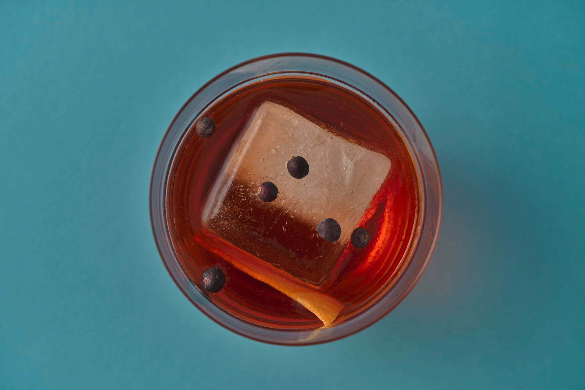 negroni aperitif with the london number one gin on blue background