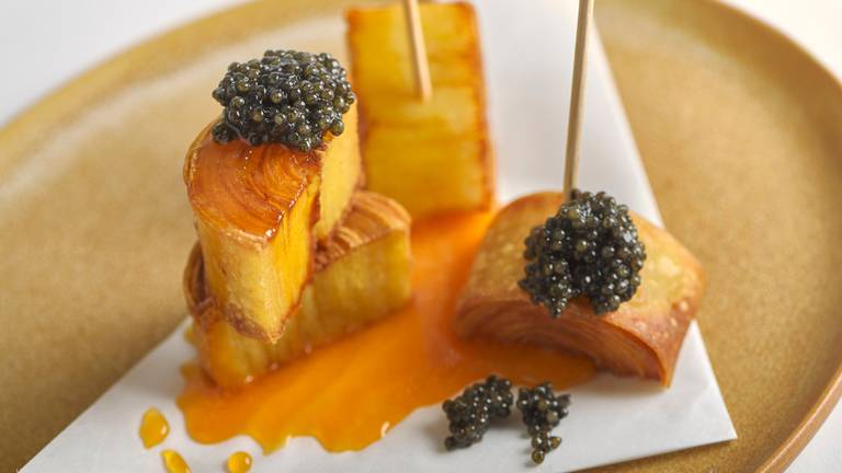 Crispy Potato Swirls with Egg Yolk & Caviar