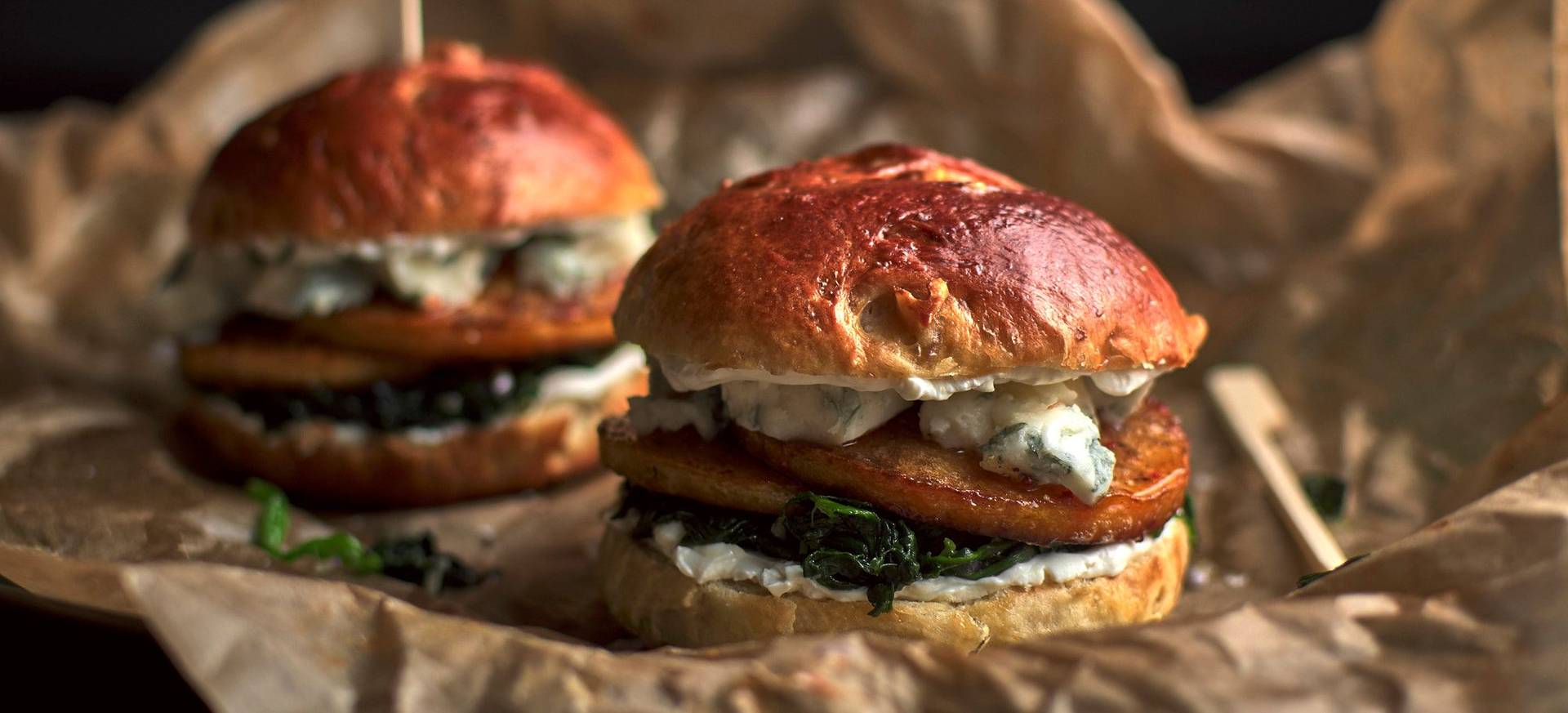 Vegetarian Pumpkin-Brioche Burger with Blue Cheese