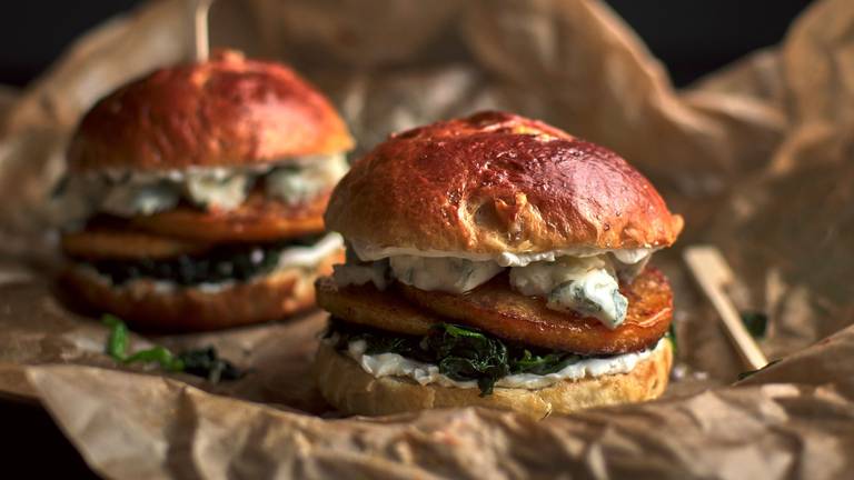 Vegetarian Pumpkin-Brioche Burger with Blue Cheese